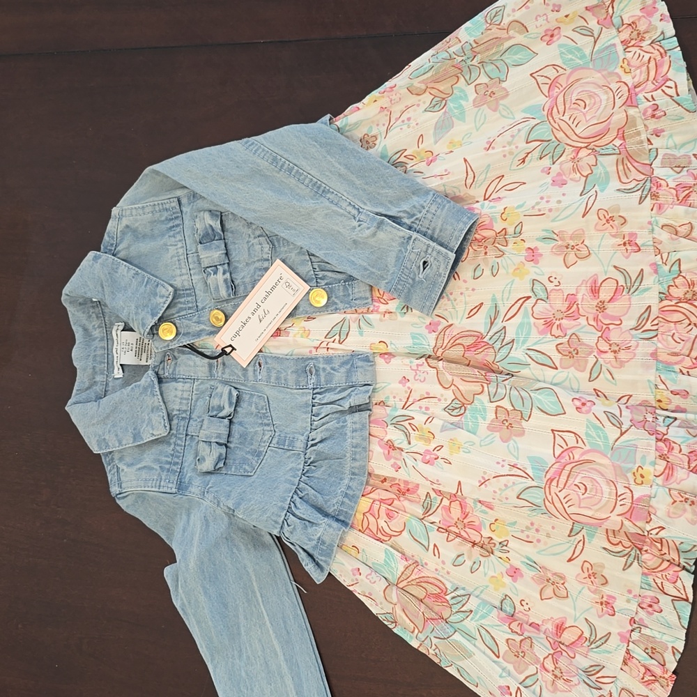 cupcakes & cashmere Blue Jean Jacket & Floral Sundress 2-piece Set
